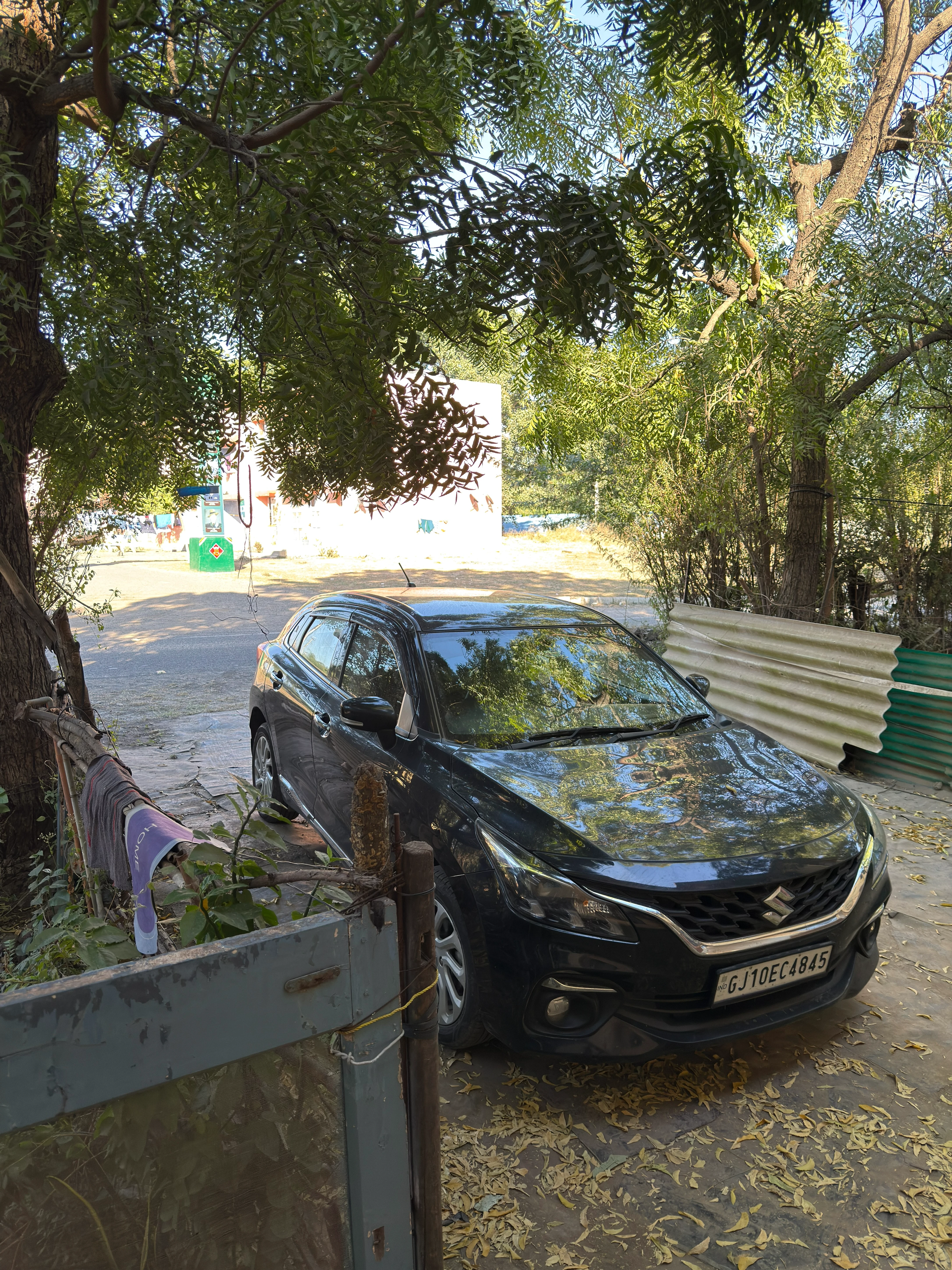 Parked outside Sapna's quarter